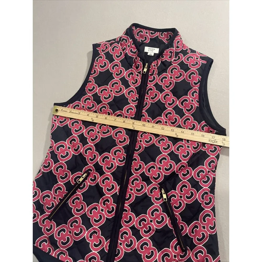 Crown & Ivy SMALL Navy Blue/Pink Puffer Vest  Zipper Pockets EXCELLENT Fast Ship